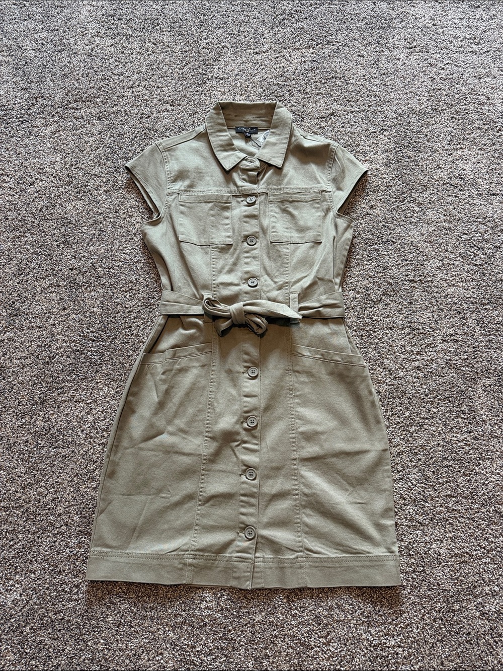 NWT - Womens Button-Front Utility Shirt Dress in Olive